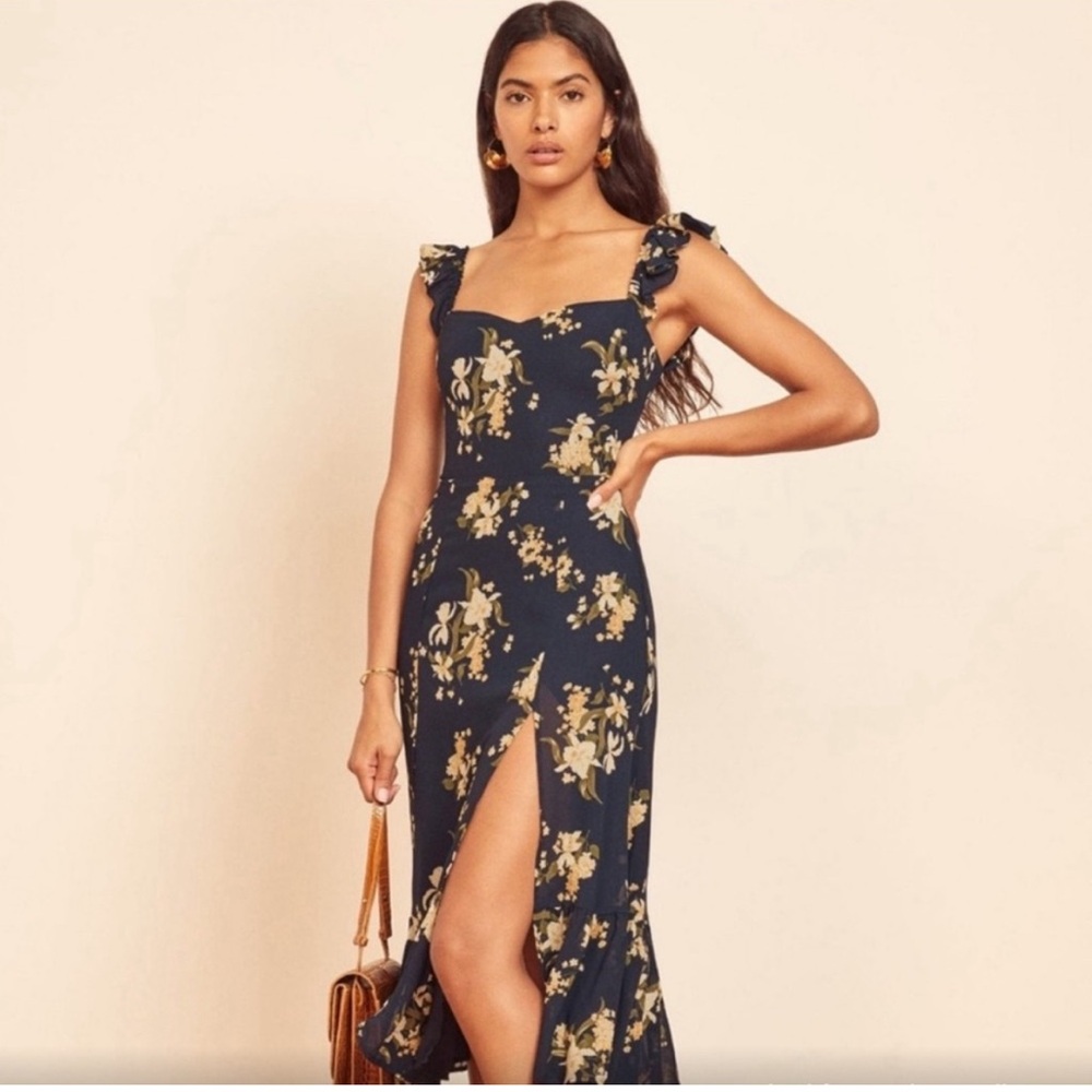 Reformation Navy Floral Dress